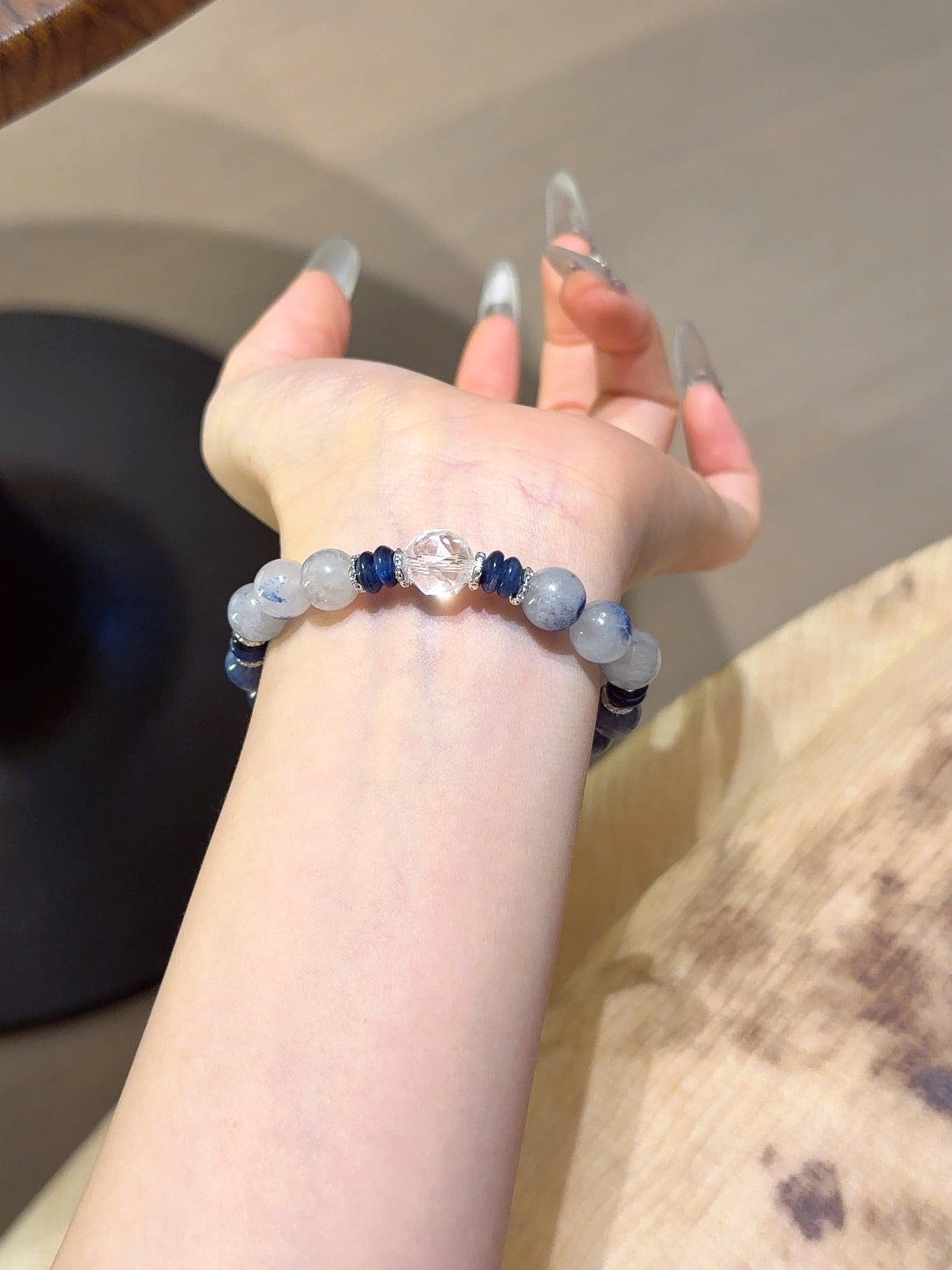 Natural Kyanite Crystal Bracelet — Kyanite, Lapis Lazuli | Handmade Crystal Jewelry