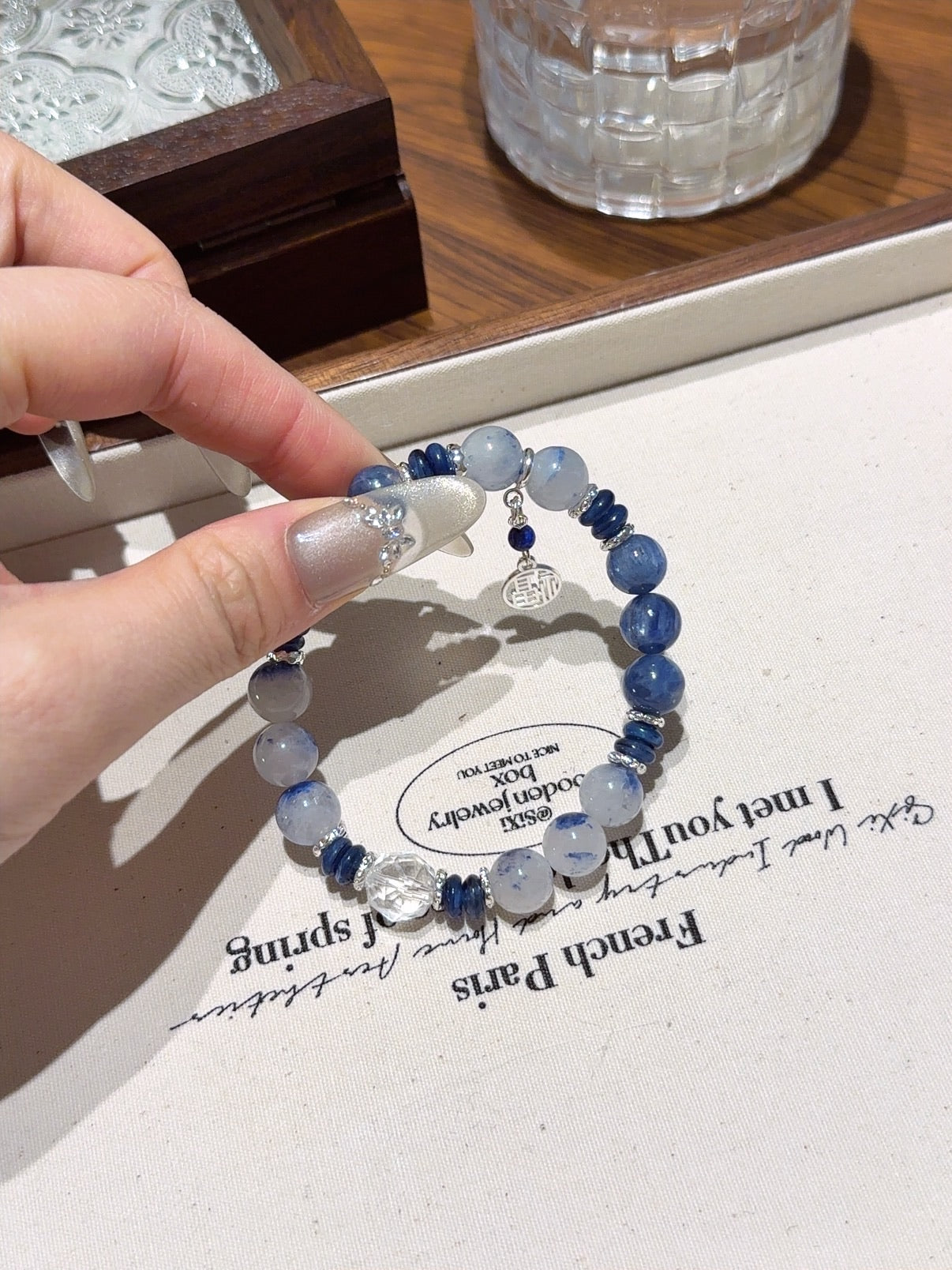 Natural Kyanite Crystal Bracelet — Kyanite, Lapis Lazuli | Handmade Crystal Jewelry