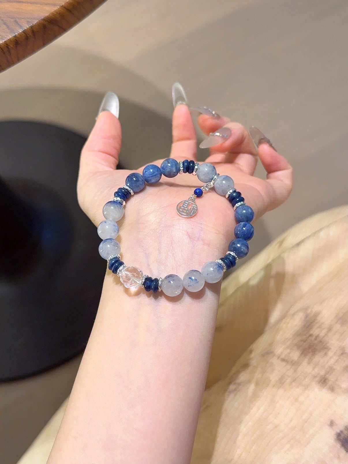 Natural Kyanite Crystal Bracelet — Kyanite, Lapis Lazuli | Handmade Crystal Jewelry