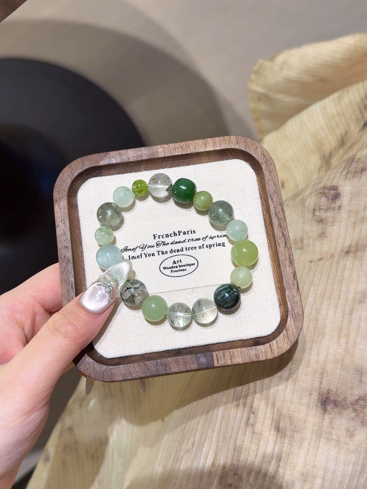 Natural Green Phantom Quartz Crystal Bracelet — Green Phantom Quartz, Green Rutilated Quartz, Prehnite, Xiuyan Jade, Peridot | Handmade Crystal Jewelry