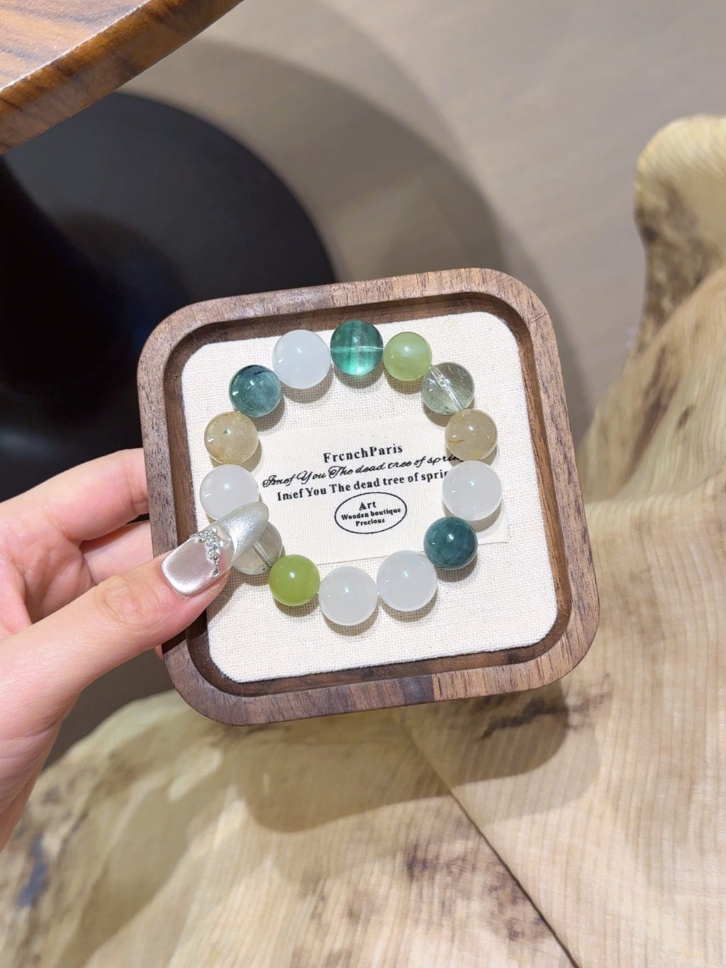 Natural Golden Rutilated Quartz Crystal Bracelet — Golden Rutilated Quartz, Green Phantom Quartz, Fluorite, Natural Stone | Handmade Crystal Jewelry