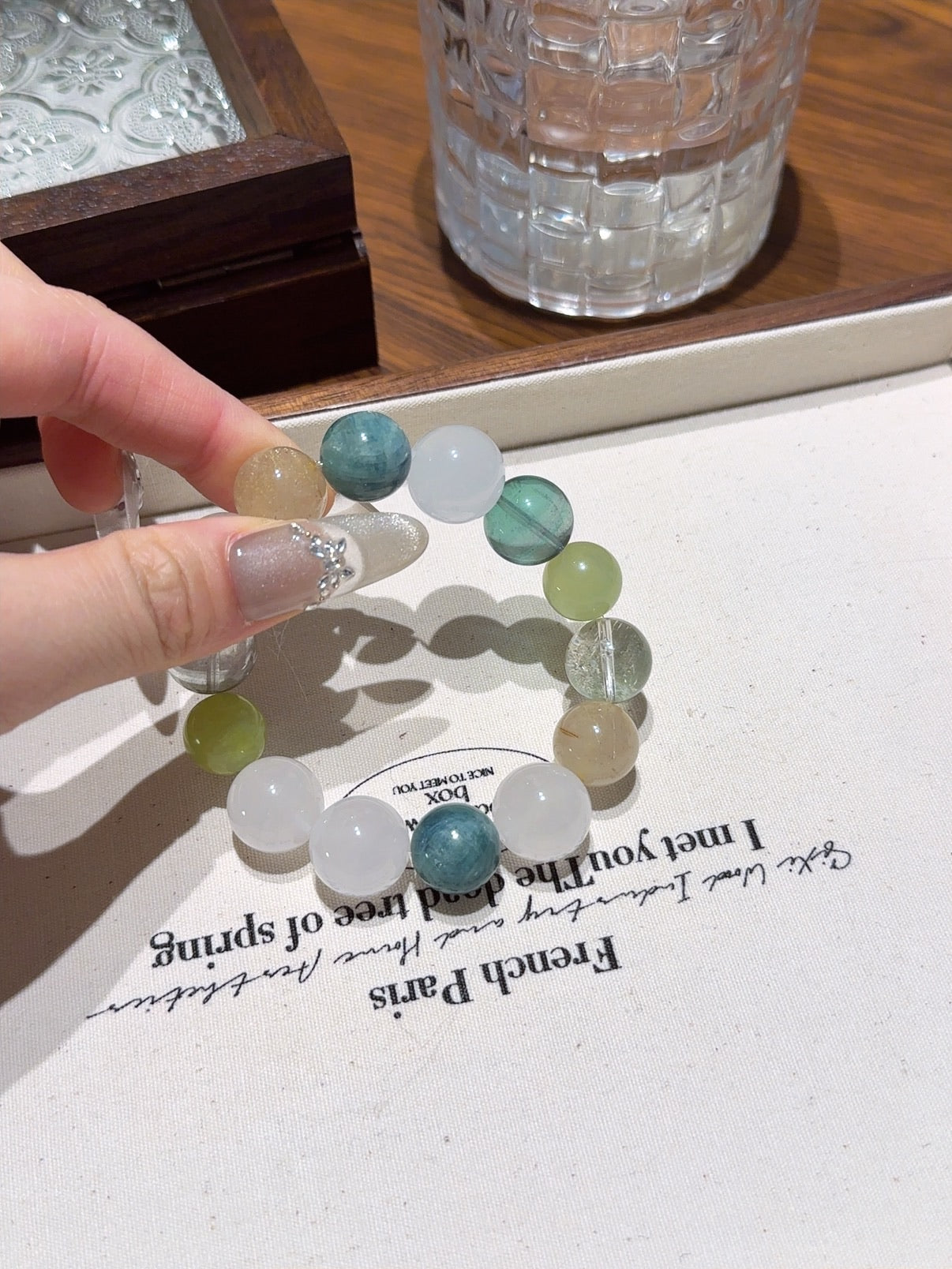 Natural Golden Rutilated Quartz Crystal Bracelet — Golden Rutilated Quartz, Green Phantom Quartz, Fluorite, Natural Stone | Handmade Crystal Jewelry
