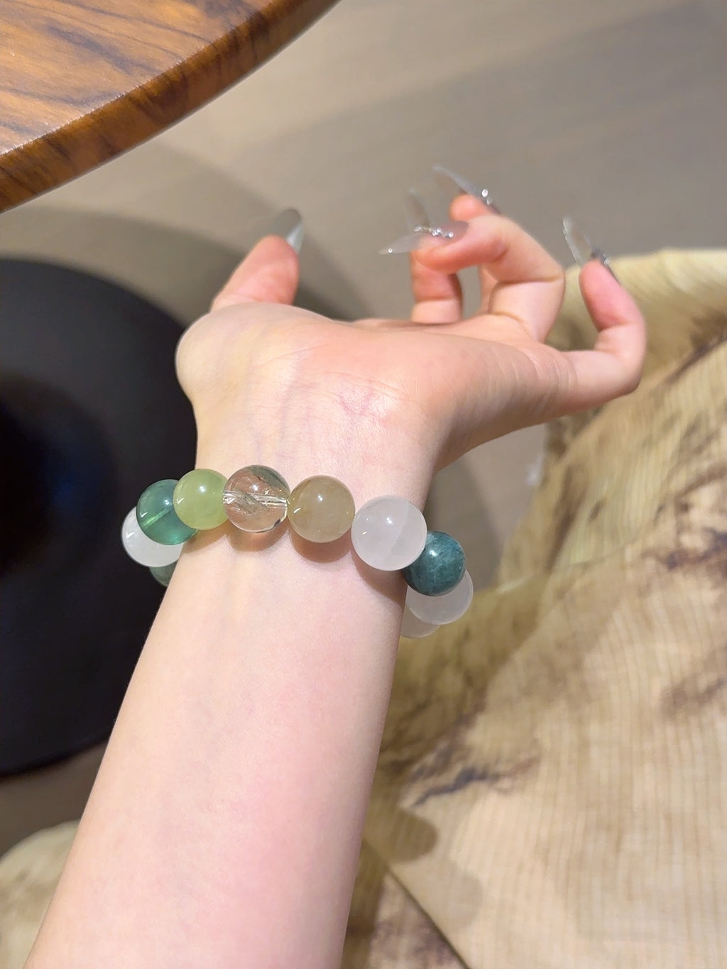 Natural Golden Rutilated Quartz Crystal Bracelet — Golden Rutilated Quartz, Green Phantom Quartz, Fluorite, Natural Stone | Handmade Crystal Jewelry