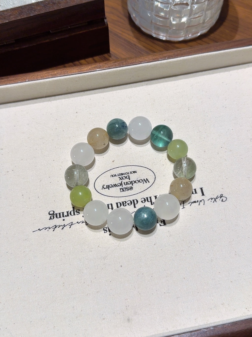 Natural Golden Rutilated Quartz Crystal Bracelet — Golden Rutilated Quartz, Green Phantom Quartz, Fluorite, Natural Stone | Handmade Crystal Jewelry