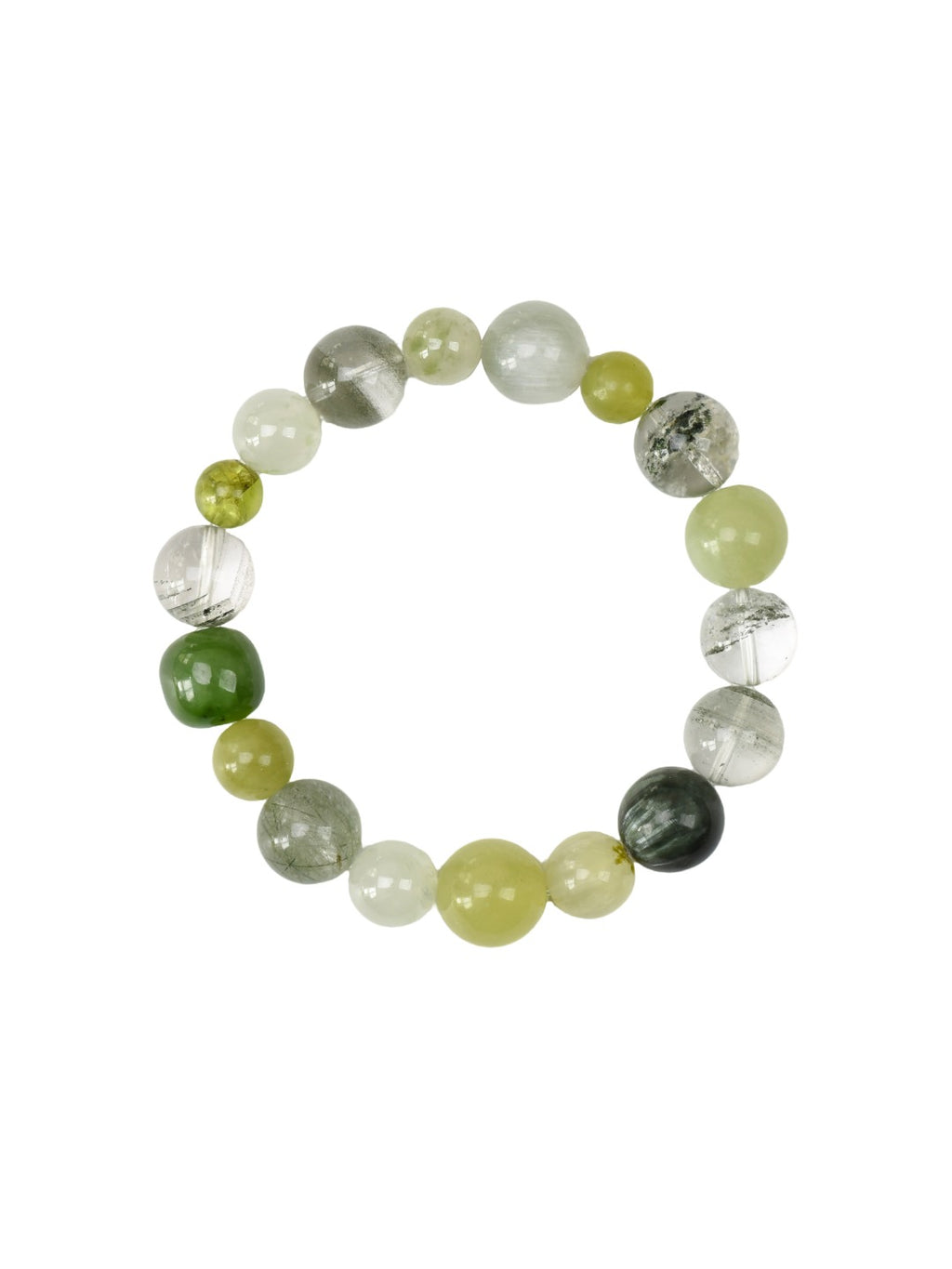 Natural Green Phantom Quartz Crystal Bracelet — Green Phantom Quartz, Green Rutilated Quartz, Prehnite, Xiuyan Jade, Peridot | Handmade Crystal Jewelry