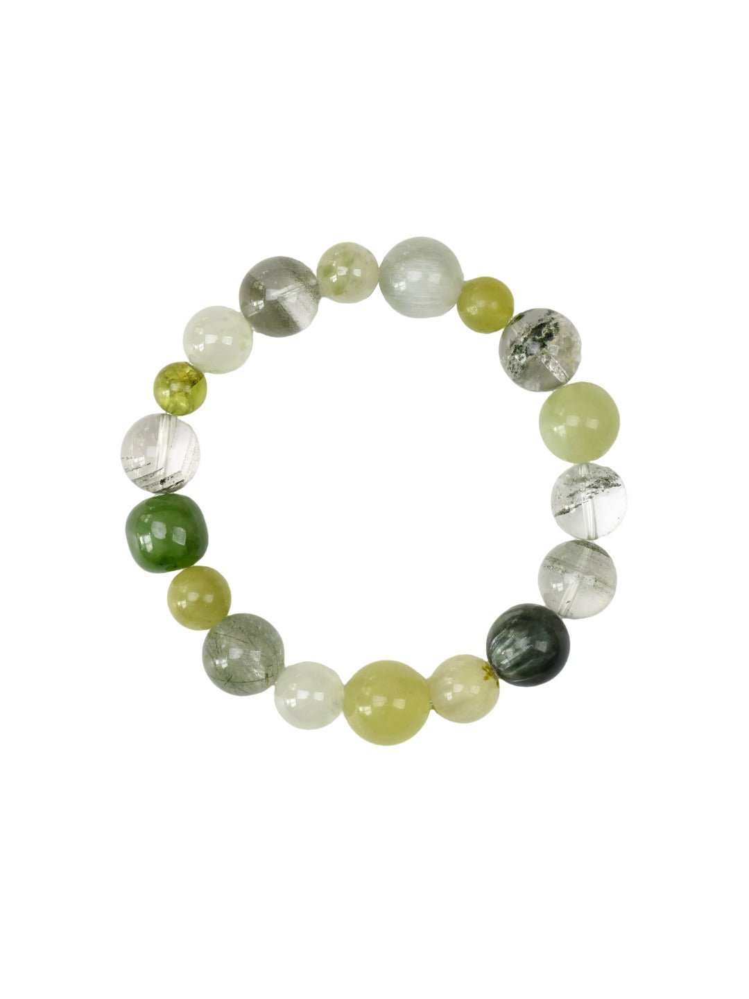 Natural Green Phantom Quartz Crystal Bracelet — Green Phantom Quartz, Green Rutilated Quartz, Prehnite, Xiuyan Jade, Peridot | Handmade Crystal Jewelry