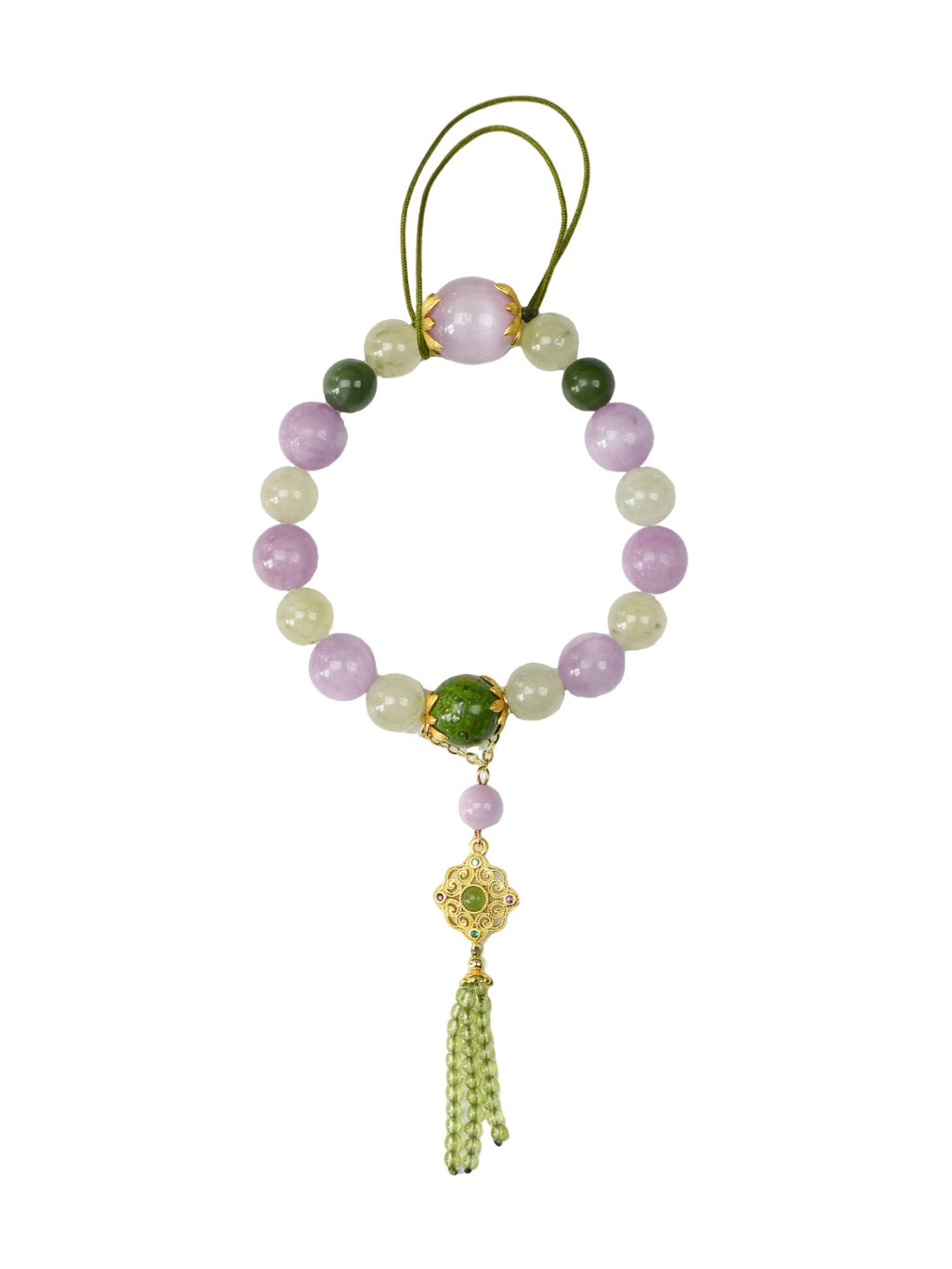 Natural Kunzite Crystal Bracelet — Kunzite, Green Jade, Garnet | Handmade Crystal Jewelry