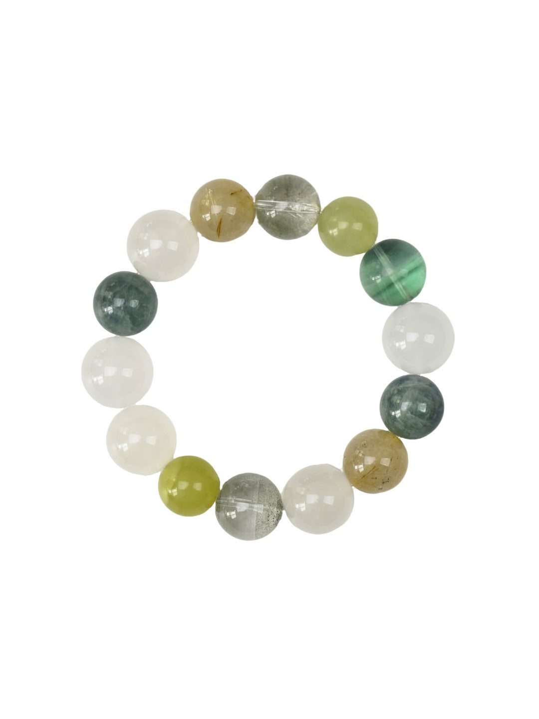 Natural Golden Rutilated Quartz Crystal Bracelet — Golden Rutilated Quartz, Green Phantom Quartz, Fluorite, Natural Stone | Handmade Crystal Jewelry