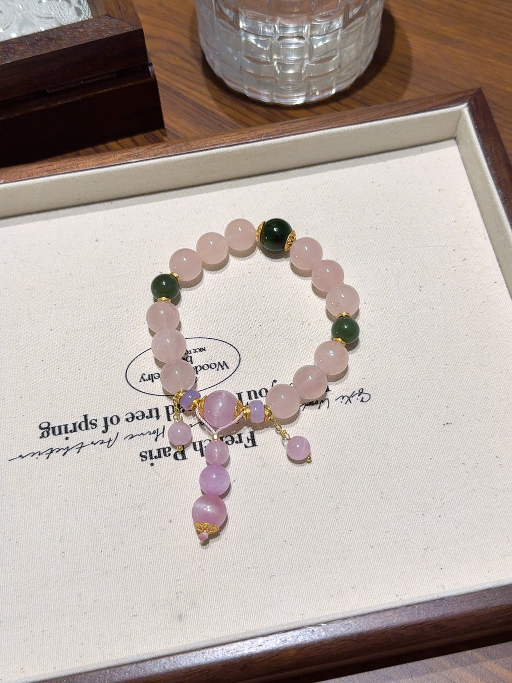 Natural Rose Quartz Crystal Bracelet — Rose Quartz, Kunzite, Green Jade, Charoite | Handmade Crystal Jewelry