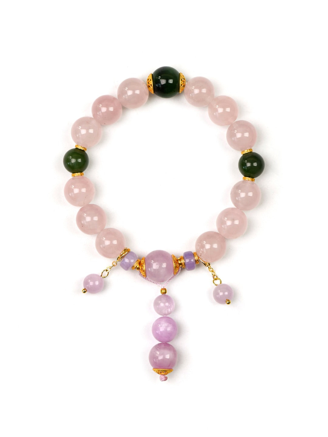 Natural Rose Quartz Crystal Bracelet — Rose Quartz, Kunzite, Green Jade, Charoite | Handmade Crystal Jewelry