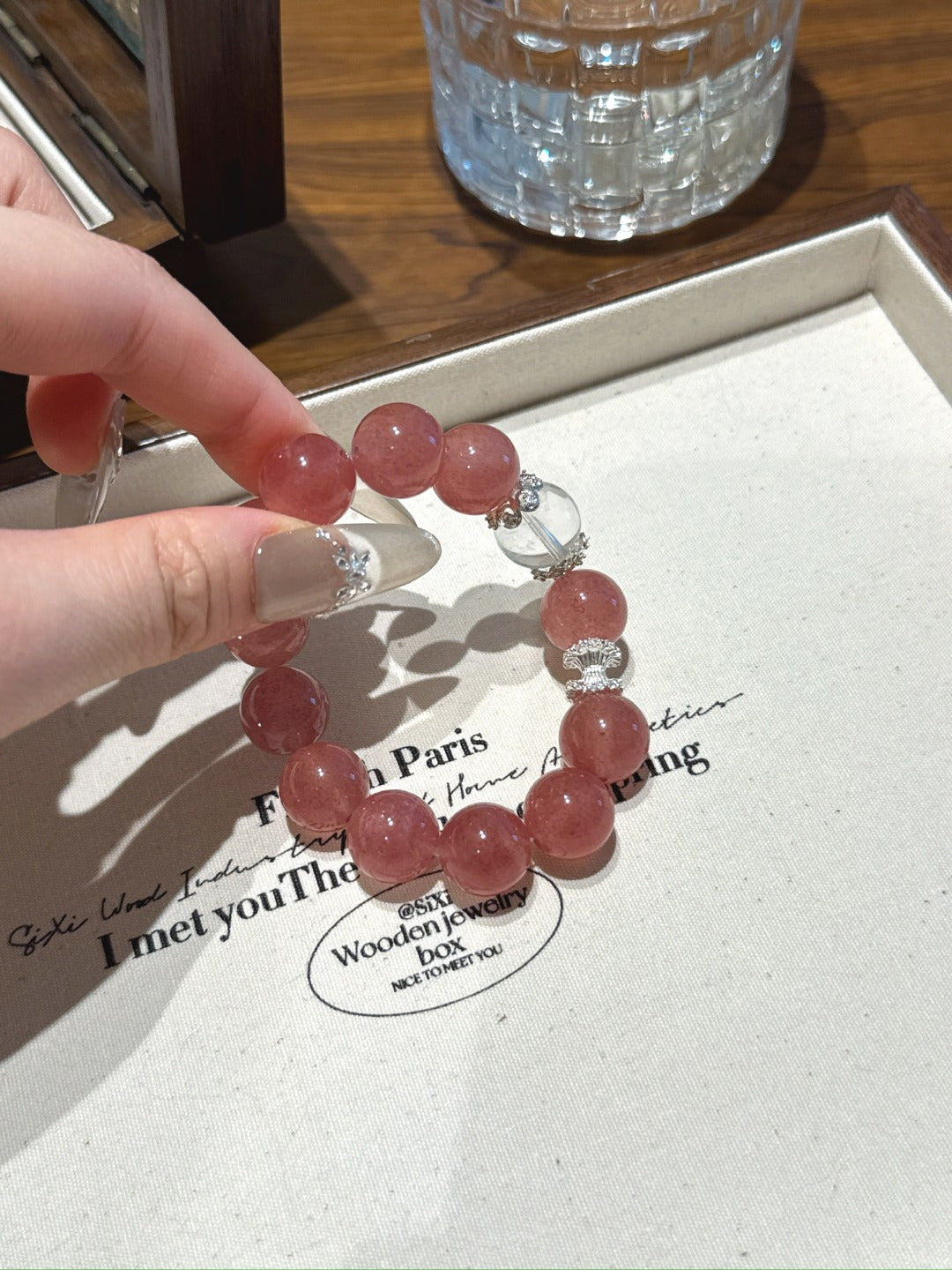Natural Strawberry Quartz Crystal Bracelet — Strawberry Quartz, Clear Quartz | Handmade Crystal Jewelry
