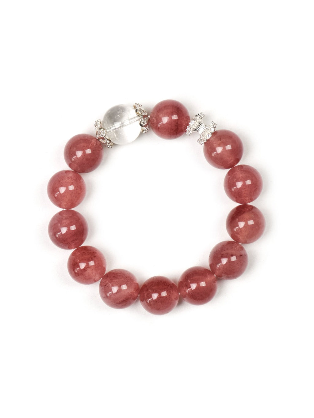 Natural Strawberry Quartz Crystal Bracelet — Strawberry Quartz, Clear Quartz | Handmade Crystal Jewelry