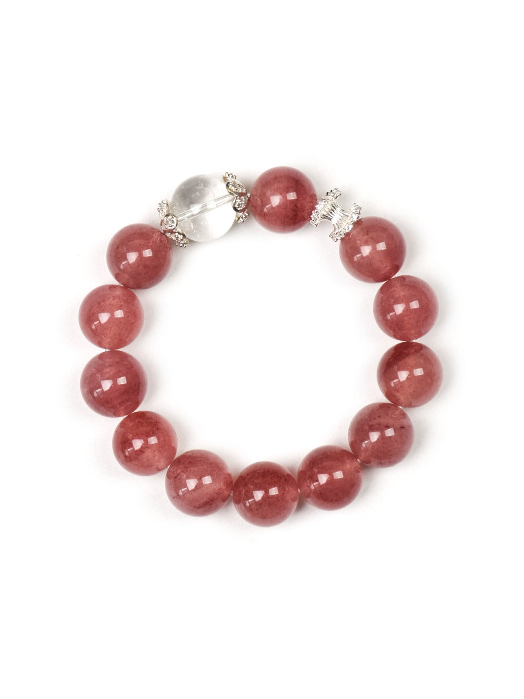 Natural Strawberry Quartz Crystal Bracelet — Strawberry Quartz, Clear Quartz | Handmade Crystal Jewelry