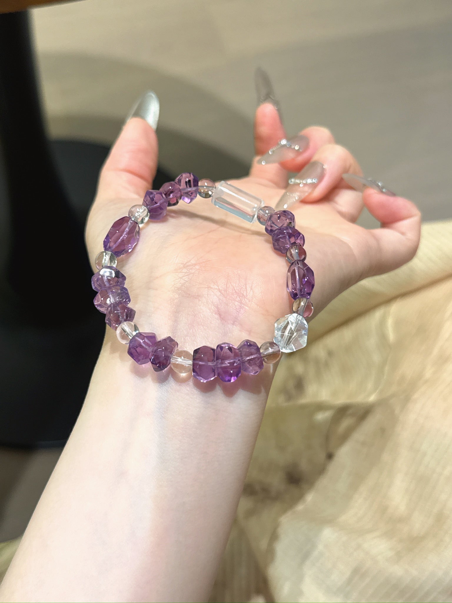 Natural Amethyst Crystal Bracelet — Amethyst, Clear Quartz | Handmade Crystal Jewelry