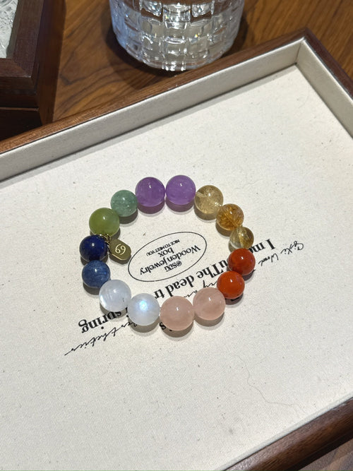 Cancer (Constellation) Natural Crystal Bracelet — Xiuyan Jade, Mica, Lavender Amethyst, Citrine, Red Agate… | Zodiac Crystal Jewelry