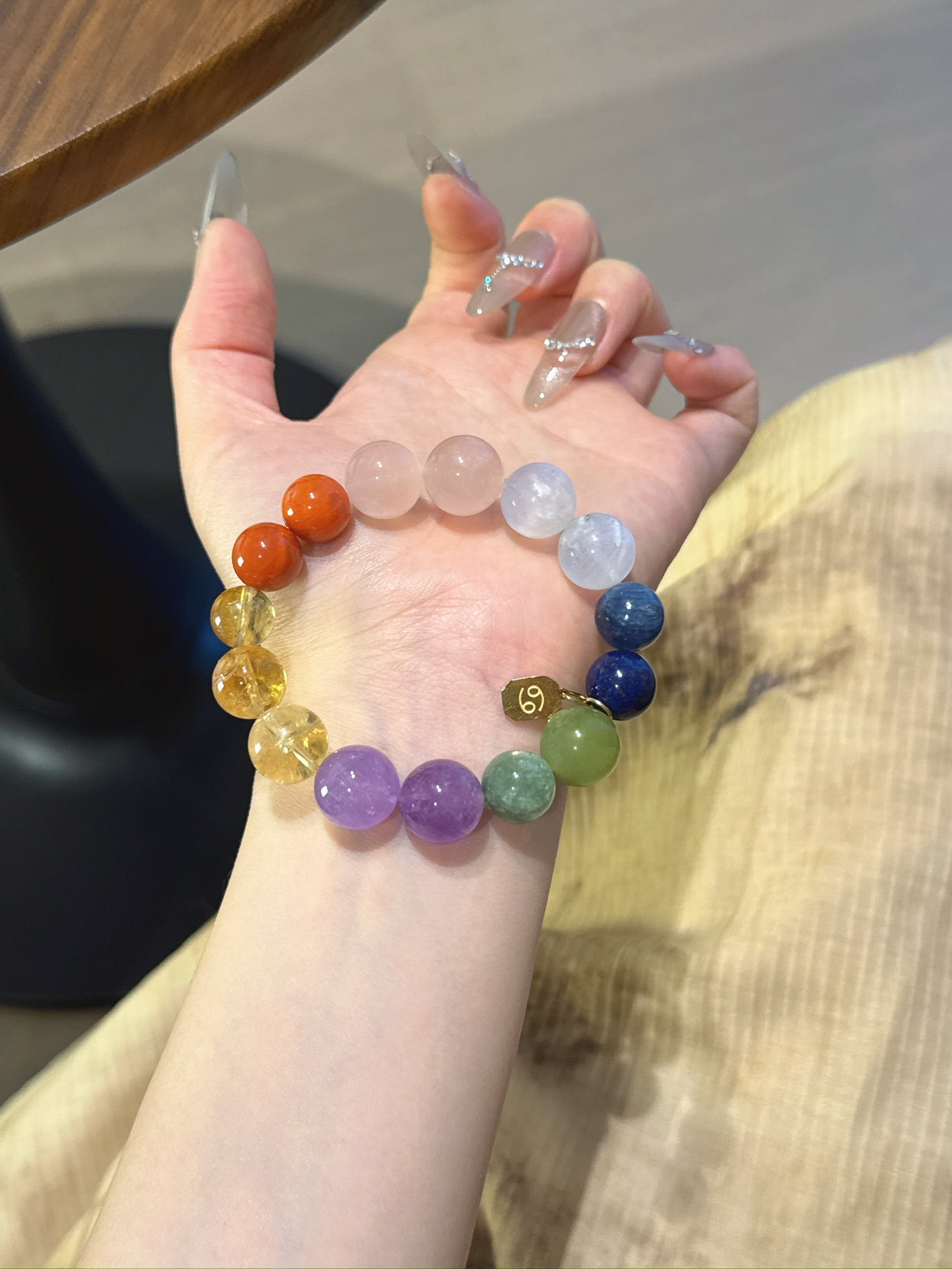 Cancer (Constellation) Natural Crystal Bracelet — Xiuyan Jade, Mica, Lavender Amethyst, Citrine, Red Agate… | Zodiac Crystal Jewelry