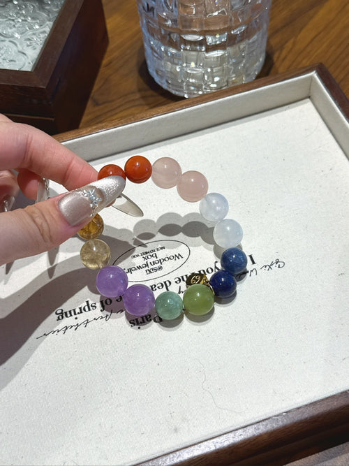 Cancer (Constellation) Natural Crystal Bracelet — Xiuyan Jade, Mica, Lavender Amethyst, Citrine, Red Agate… | Zodiac Crystal Jewelry