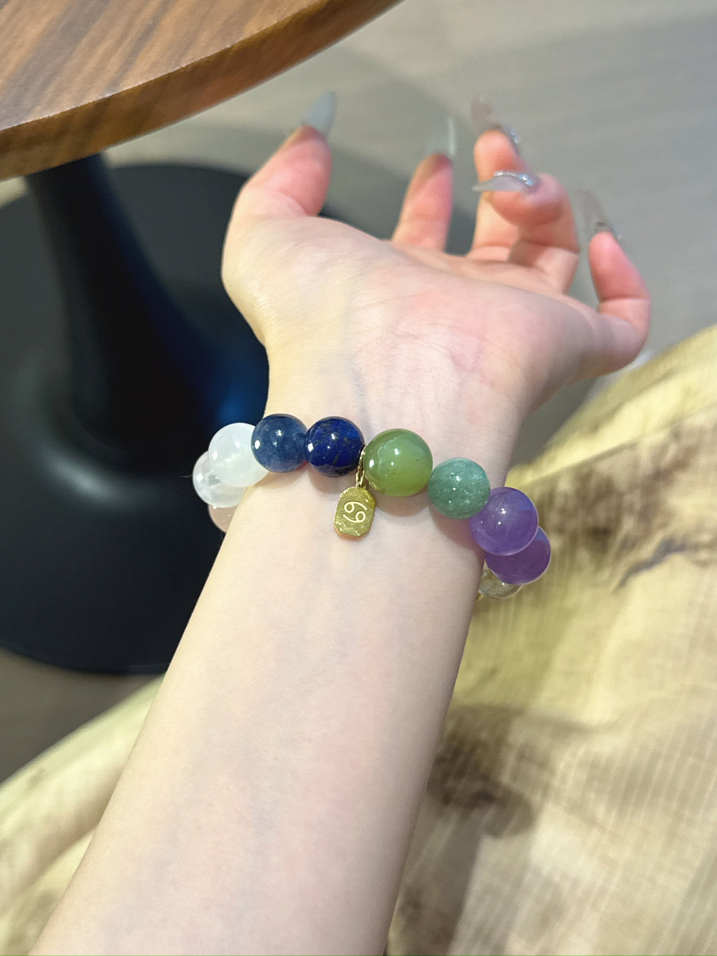 Cancer (Constellation) Natural Crystal Bracelet — Xiuyan Jade, Mica, Lavender Amethyst, Citrine, Red Agate… | Zodiac Crystal Jewelry