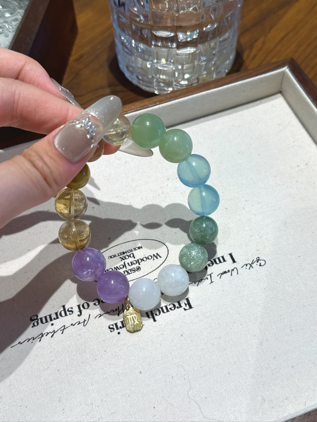 Virgo (Constellation) Natural Crystal Bracelet — Aquamarine, Xiuyan Jade, Citrine, Lavender Amethyst, Moonstone… | Zodiac Crystal Jewelry