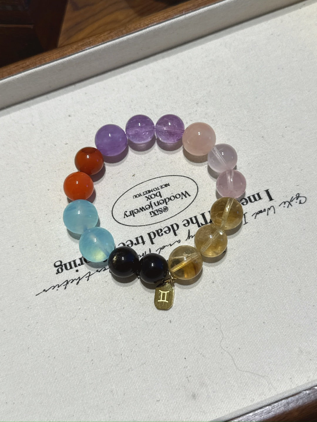 Gemini (Constellation) Natural Crystal Bracelet — Aquamarine, Red Agate, Lavender Amethyst, Amethyst, Rose Quartz… | Zodiac Crystal Jewelry