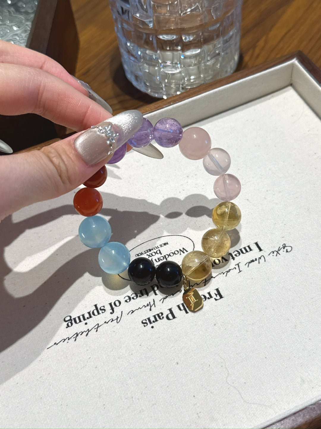 Gemini (Constellation) Natural Crystal Bracelet — Aquamarine, Red Agate, Lavender Amethyst, Amethyst, Rose Quartz… | Zodiac Crystal Jewelry
