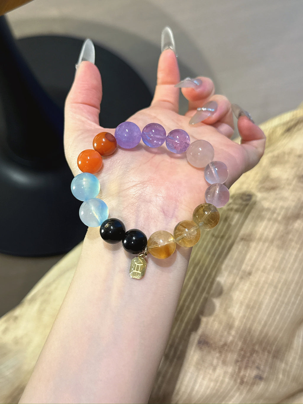 Gemini (Constellation) Natural Crystal Bracelet — Aquamarine, Red Agate, Lavender Amethyst, Amethyst, Rose Quartz… | Zodiac Crystal Jewelry