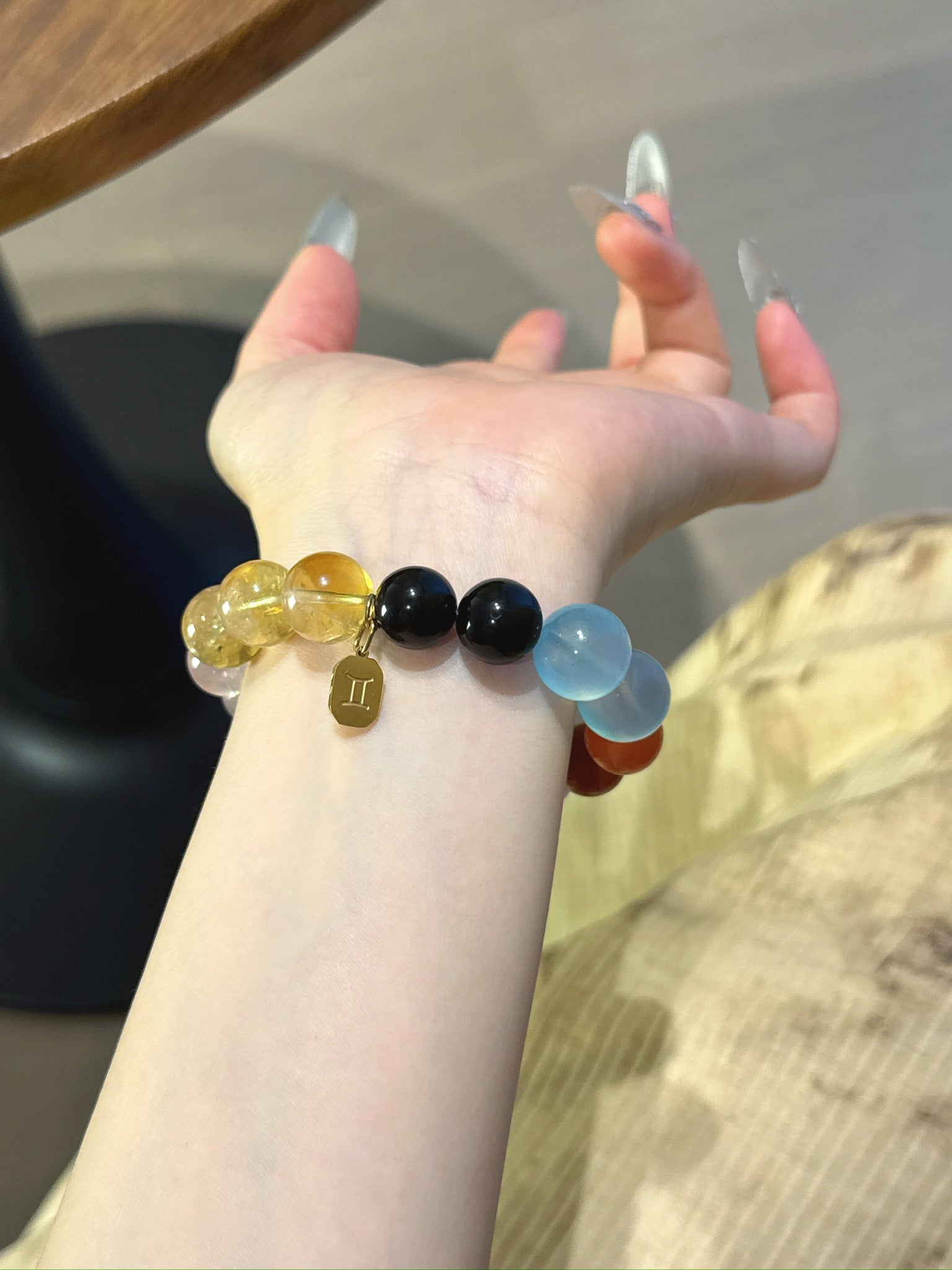 Gemini (Constellation) Natural Crystal Bracelet — Aquamarine, Red Agate, Lavender Amethyst, Amethyst, Rose Quartz… | Zodiac Crystal Jewelry