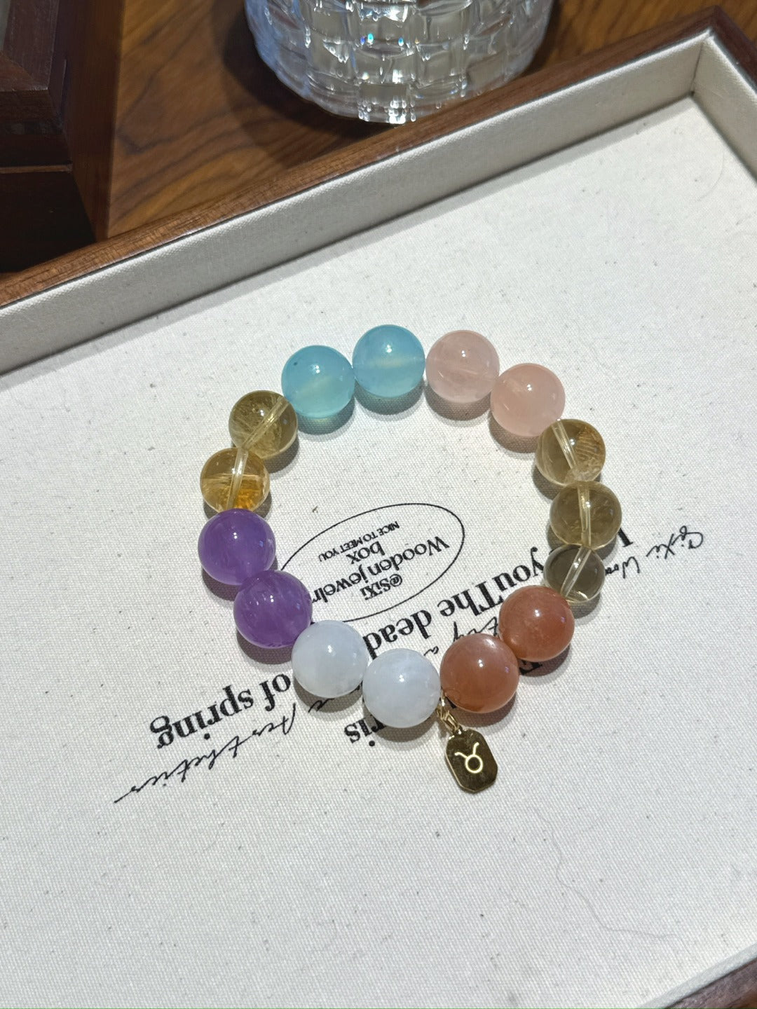 Taurus (Constellation) Natural Crystal Bracelet — Moonstone, Lavender Amethyst, Citrine, Aquamarine, Rose Quartz… | Zodiac Crystal Jewelry
