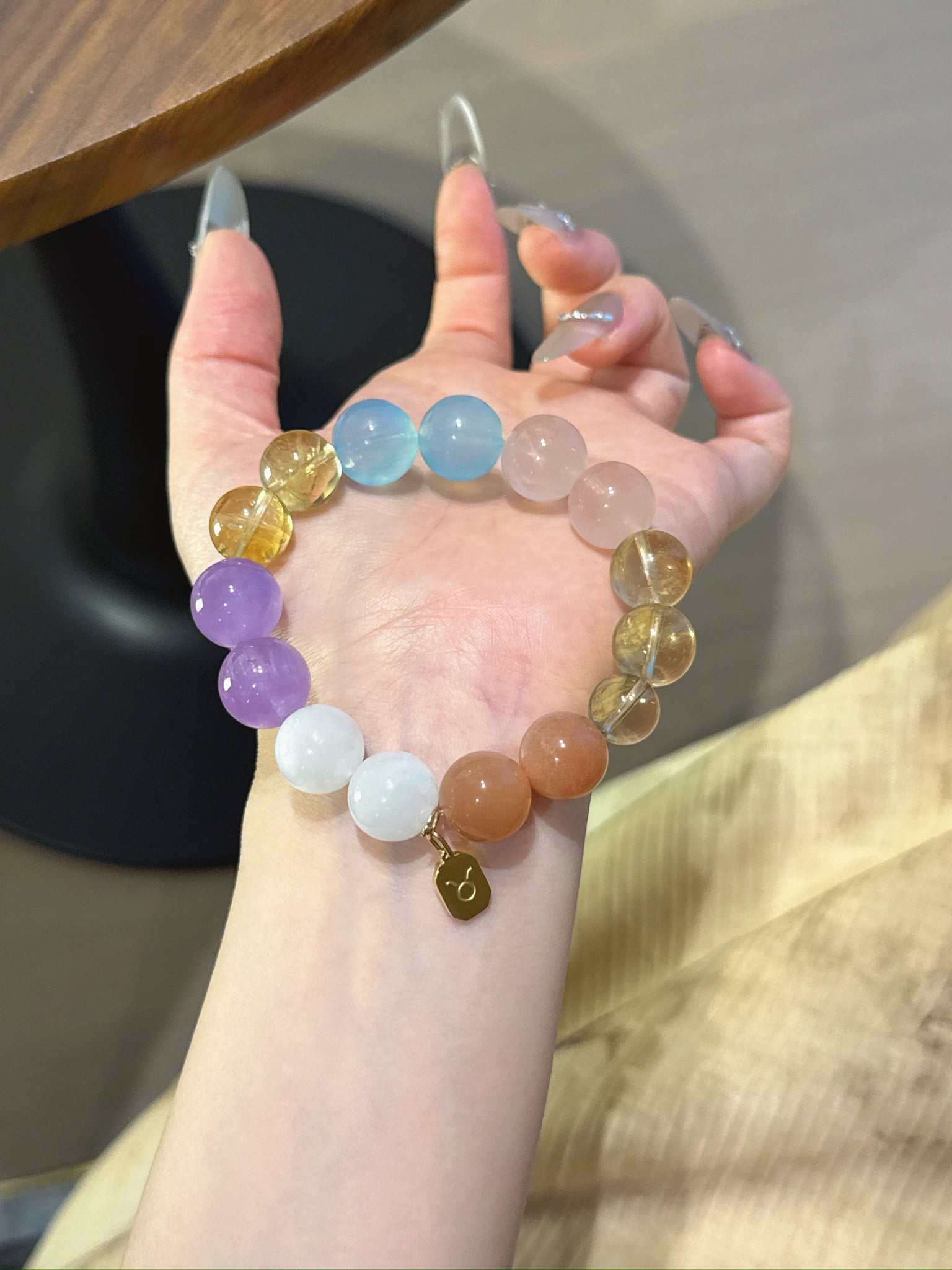 Taurus (Constellation) Natural Crystal Bracelet — Moonstone, Lavender Amethyst, Citrine, Aquamarine, Rose Quartz… | Zodiac Crystal Jewelry