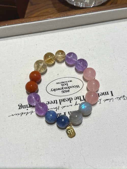 Aries (Constellation) Natural Crystal Bracelet — Rose Quartz, Amethyst, Citrine, Labradorite, Blue Quartz… | Zodiac Crystal Jewelry