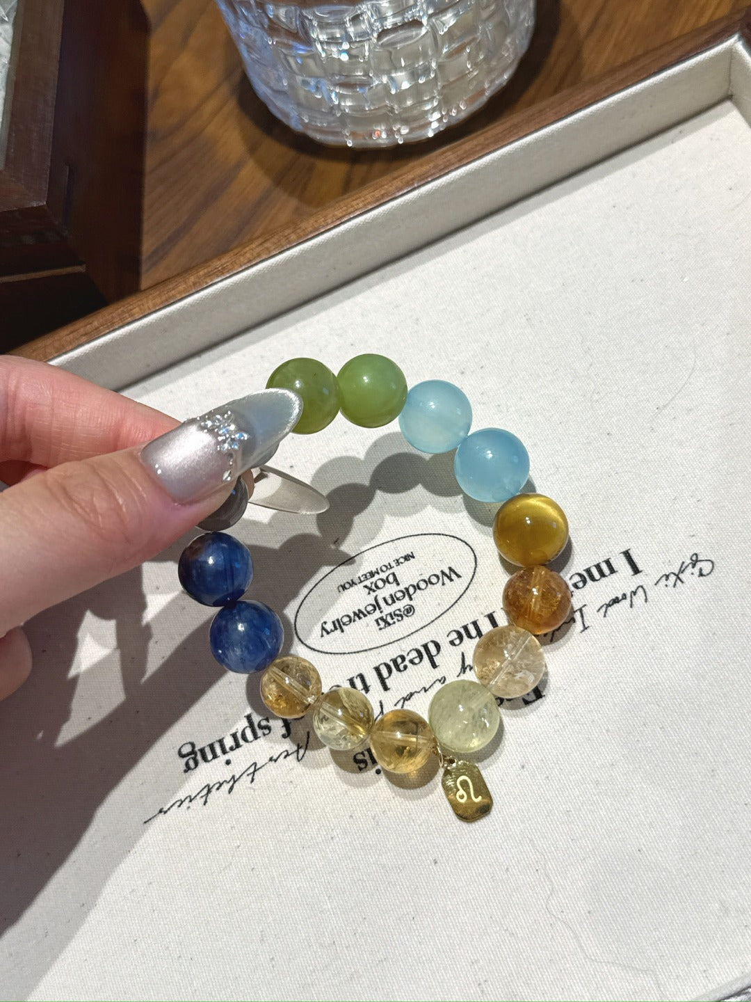Leo (Constellation) Natural Crystal Bracelet — Aquamarine, Citrine, Blue Quartz, Labradorite, Xiuyan Jade | Zodiac Crystal Jewelry