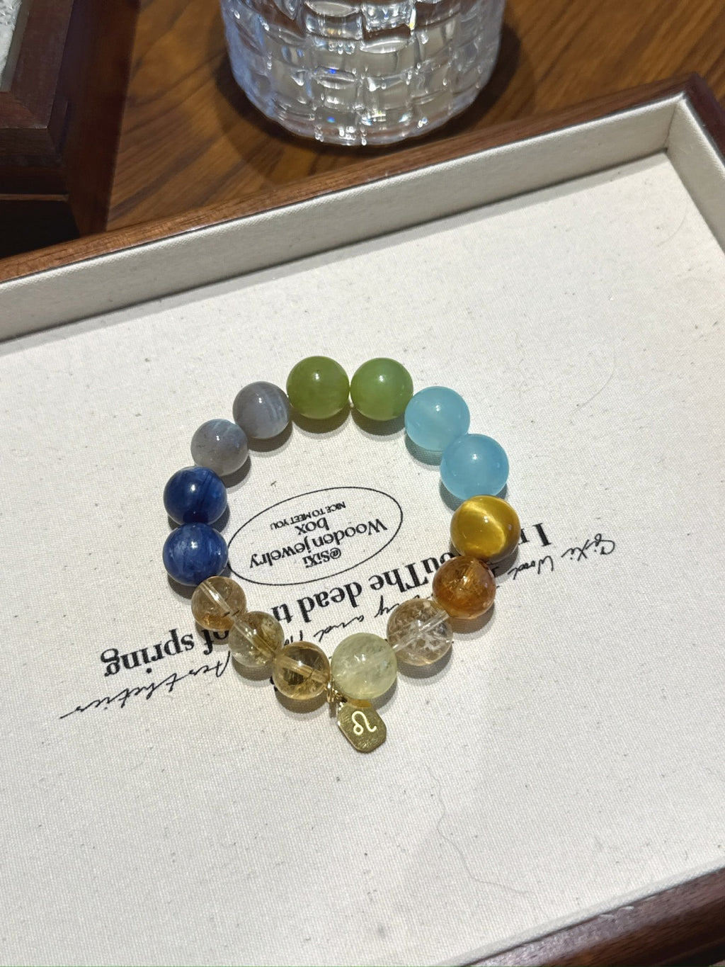 Leo (Constellation) Natural Crystal Bracelet — Aquamarine, Citrine, Blue Quartz, Labradorite, Xiuyan Jade | Zodiac Crystal Jewelry