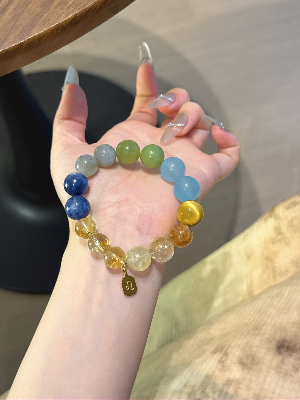 Leo (Constellation) Natural Crystal Bracelet — Aquamarine, Citrine, Blue Quartz, Labradorite, Xiuyan Jade | Zodiac Crystal Jewelry