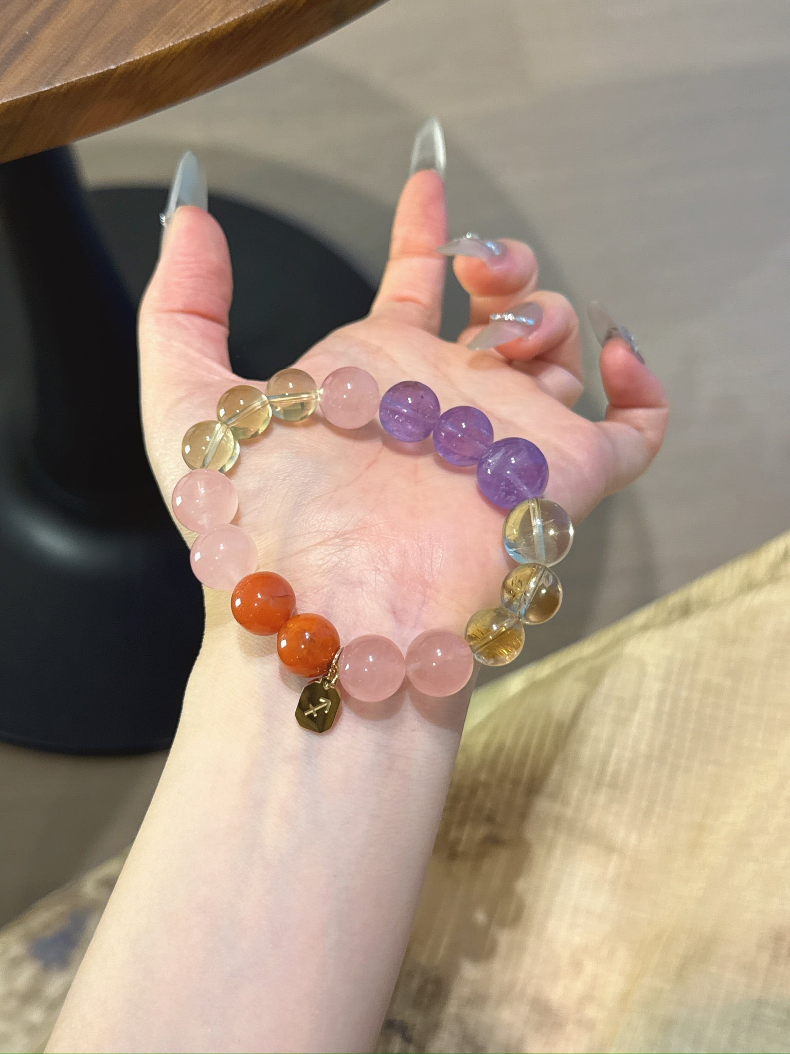 Sagittarius (Constellation) Natural Crystal Bracelet — Rose Quartz, Citrine, Lavender Amethyst, Amethyst, Red Agate | Zodiac Crystal Jewelry