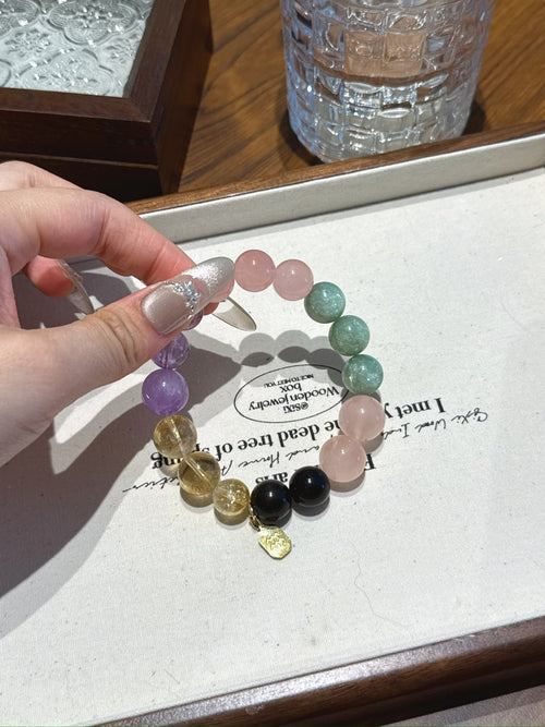 Aquarius (Constellation) Natural Crystal Bracelet — Gold Sheen Obsidian, Rose Quartz, Mica, Amethyst, Lavender Amethyst… | Zodiac Crystal Jewelry