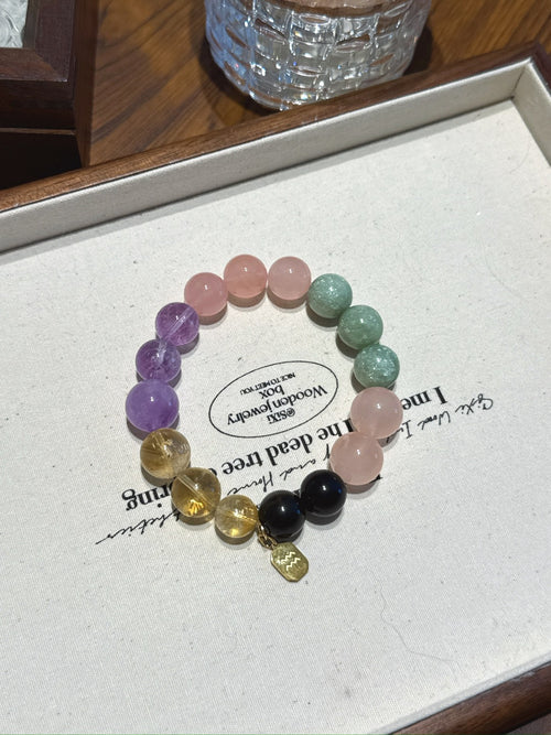 Aquarius (Constellation) Natural Crystal Bracelet — Gold Sheen Obsidian, Rose Quartz, Mica, Amethyst, Lavender Amethyst… | Zodiac Crystal Jewelry