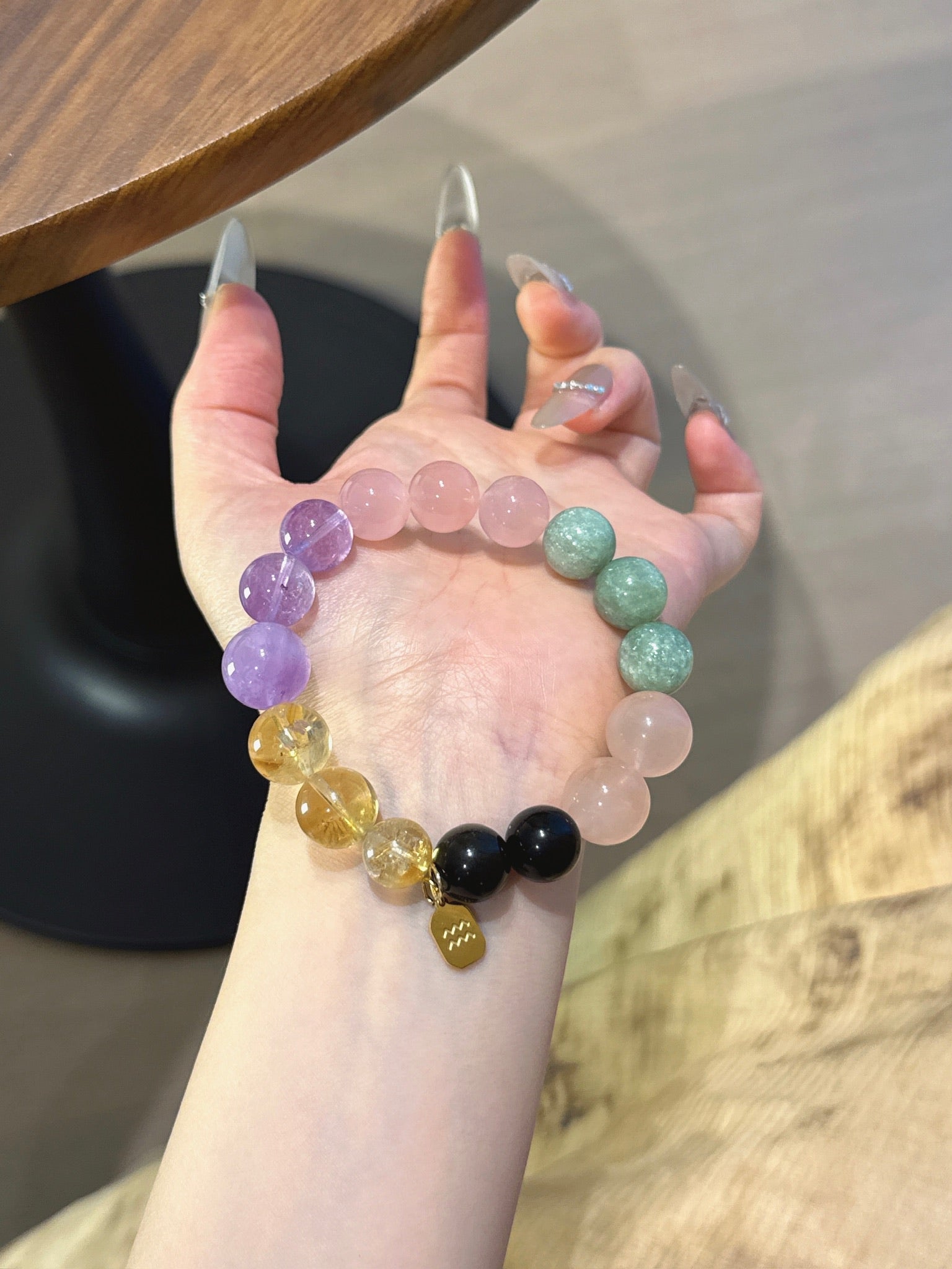 Aquarius (Constellation) Natural Crystal Bracelet — Gold Sheen Obsidian, Rose Quartz, Mica, Amethyst, Lavender Amethyst… | Zodiac Crystal Jewelry
