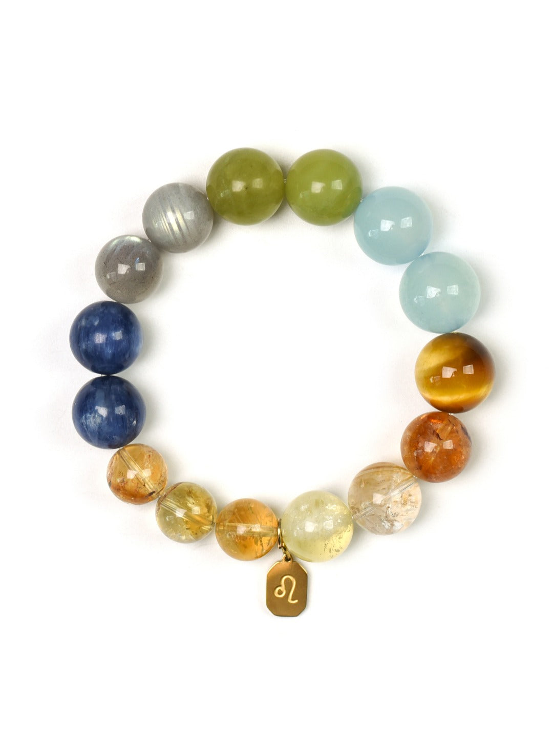 Leo (Constellation) Natural Crystal Bracelet — Aquamarine, Citrine, Blue Quartz, Labradorite, Xiuyan Jade | Zodiac Crystal Jewelry