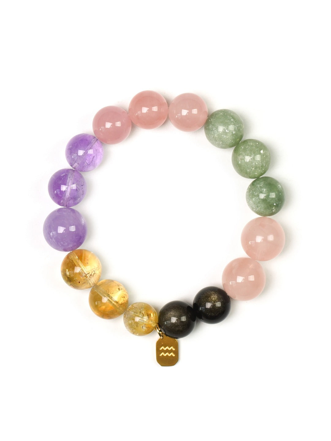 Aquarius (Constellation) Natural Crystal Bracelet — Gold Sheen Obsidian, Rose Quartz, Mica, Amethyst, Lavender Amethyst… | Zodiac Crystal Jewelry