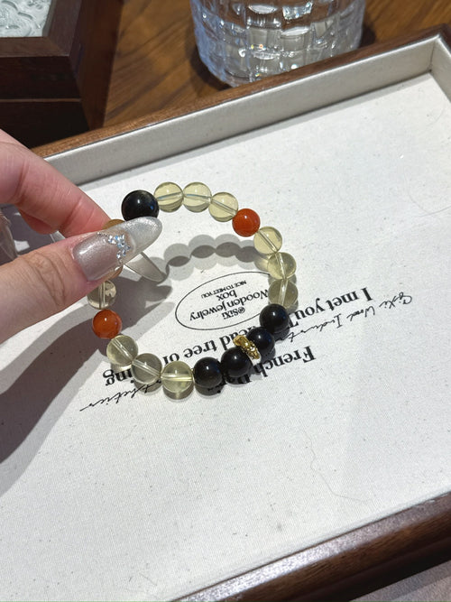 Dog (Chinese Zodiac) Natural Crystal Bracelet — Citrine, Gold Sheen Obsidian, Red Agate | Zodiac Crystal Jewelry