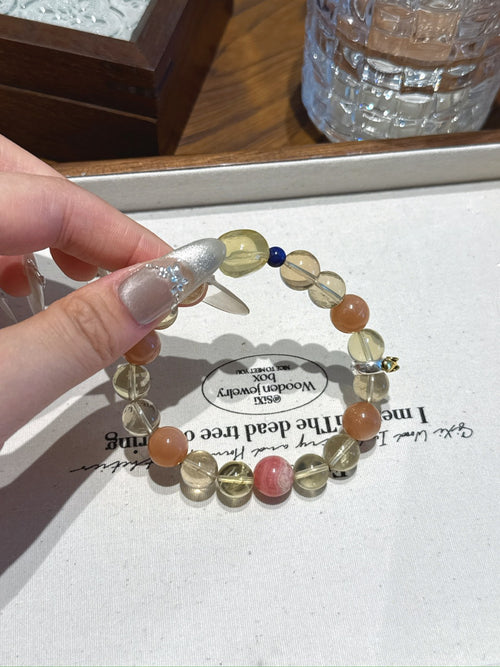 Goat (Chinese Zodiac) Natural Crystal Bracelet — Rhodochrosite, Citrine, Sunstone, Lapis Lazuli | Zodiac Crystal Jewelry