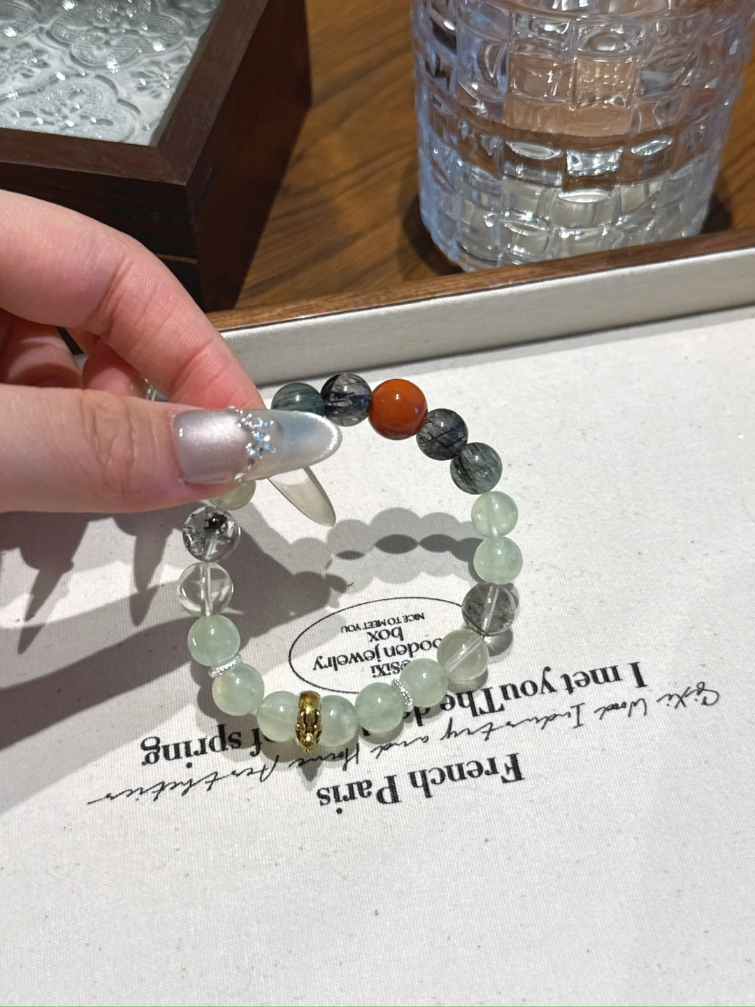 Rabbit (Chinese Zodiac) Natural Crystal Bracelet — Black Rutilated Quartz, Prehnite, Green Rutilated Quartz, Green Phantom Quartz, Citrine… | Zodiac Crystal Jewelry