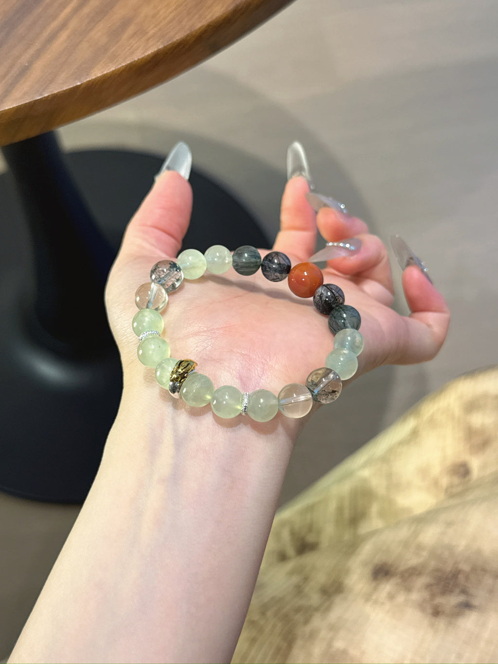 Rabbit (Chinese Zodiac) Natural Crystal Bracelet — Black Rutilated Quartz, Prehnite, Green Rutilated Quartz, Green Phantom Quartz, Citrine… | Zodiac Crystal Jewelry
