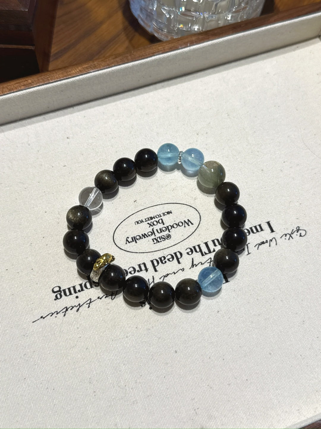 Rat (Chinese Zodiac) Natural Crystal Bracelet — Aquamarine, Gold Sheen Obsidian, Clear Quartz, Green Phantom Quartz | Zodiac Crystal Jewelry