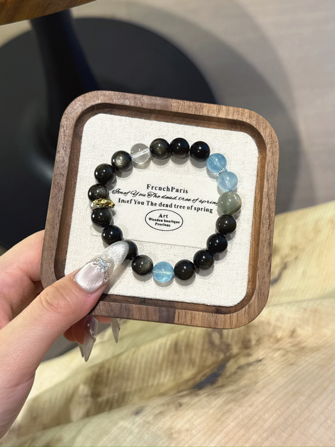 Rat (Chinese Zodiac) Natural Crystal Bracelet — Aquamarine, Gold Sheen Obsidian, Clear Quartz, Green Phantom Quartz | Zodiac Crystal Jewelry