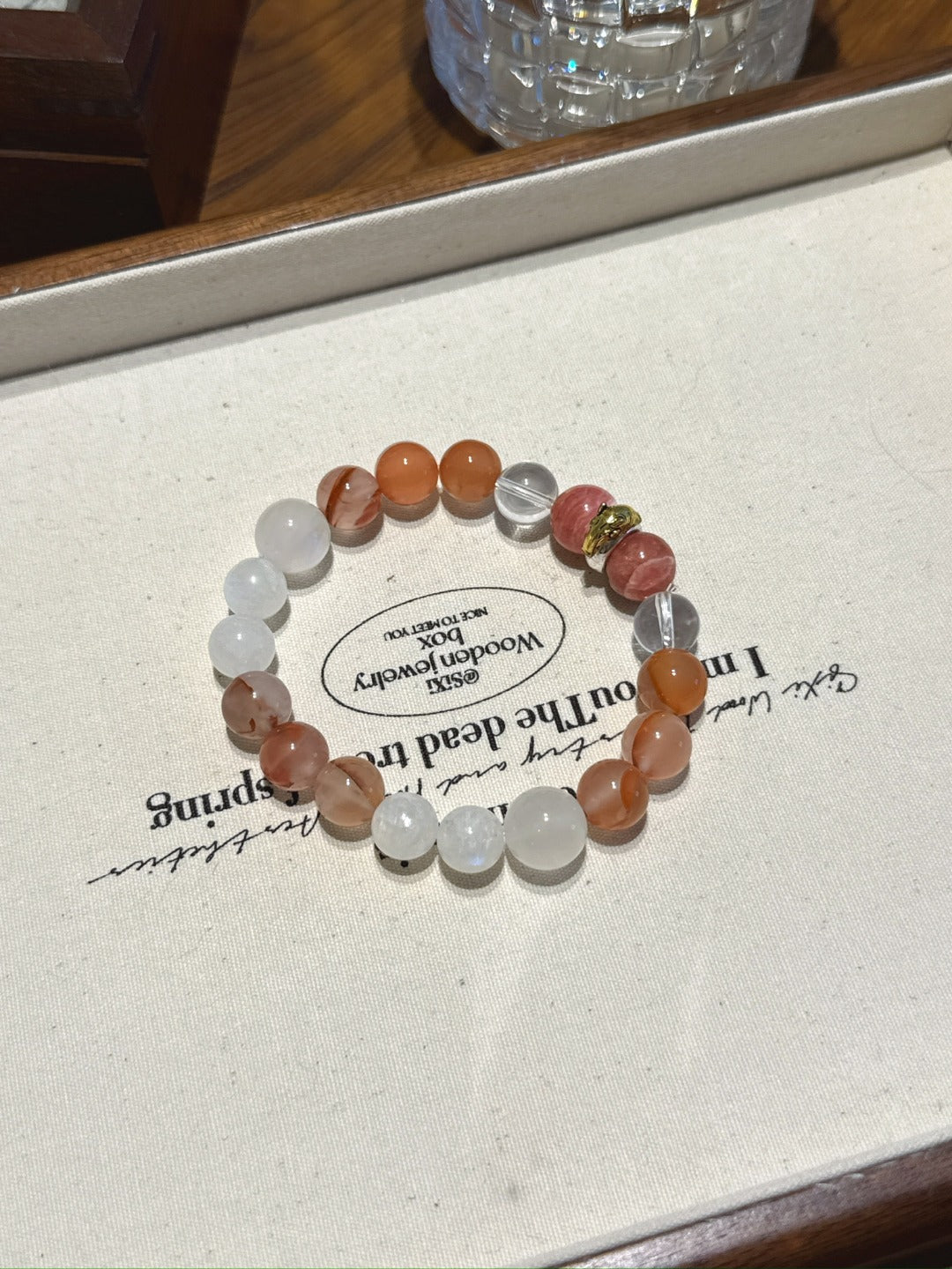 Horse (Chinese Zodiac) Natural Crystal Bracelet — Rhodochrosite, Clear Quartz, Red Agate, Moonstone | Zodiac Crystal Jewelry