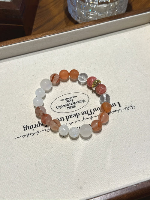 Horse (Chinese Zodiac) Natural Crystal Bracelet — Rhodochrosite, Clear Quartz, Red Agate, Moonstone | Zodiac Crystal Jewelry