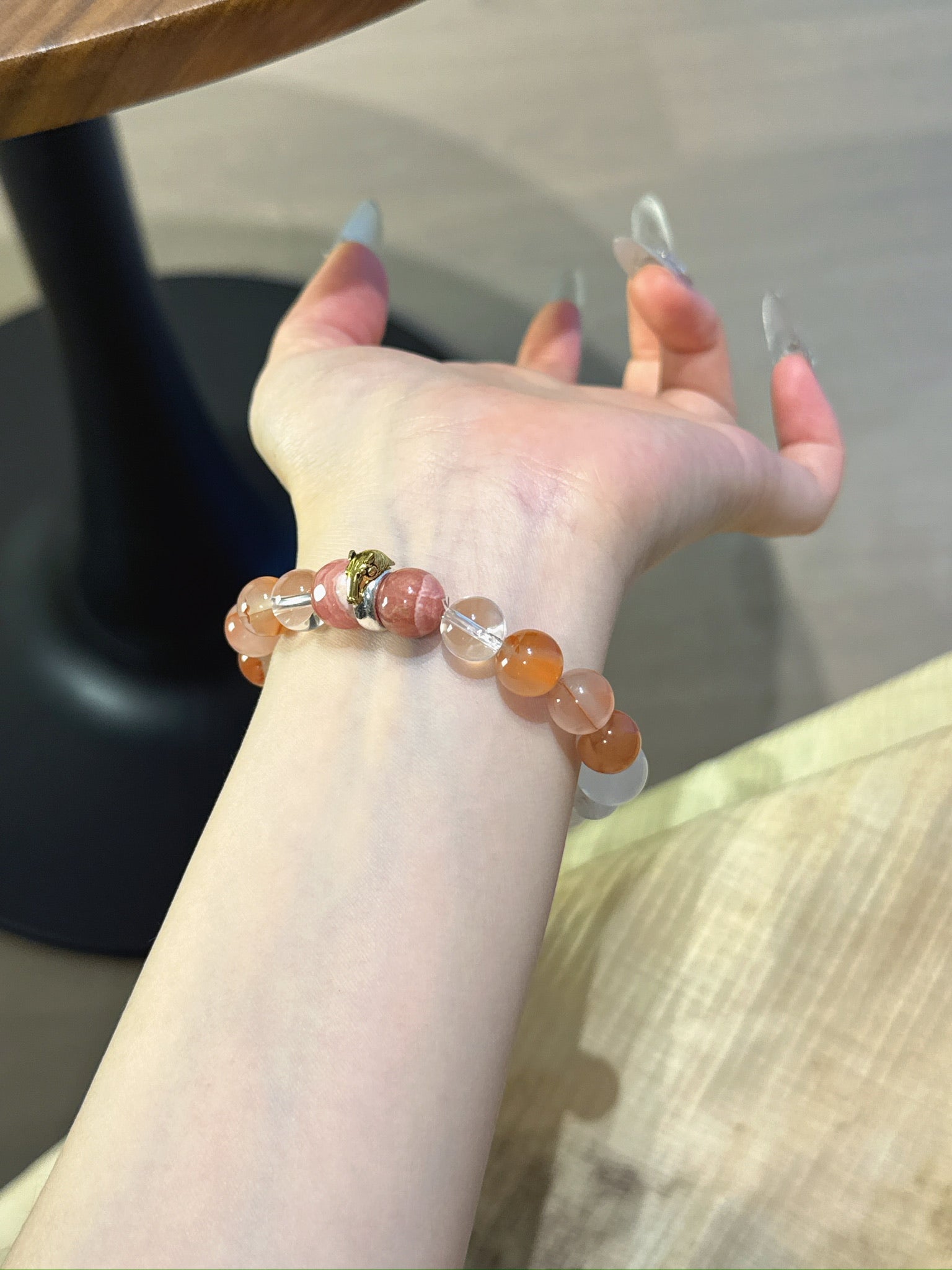 Horse (Chinese Zodiac) Natural Crystal Bracelet — Rhodochrosite, Clear Quartz, Red Agate, Moonstone | Zodiac Crystal Jewelry