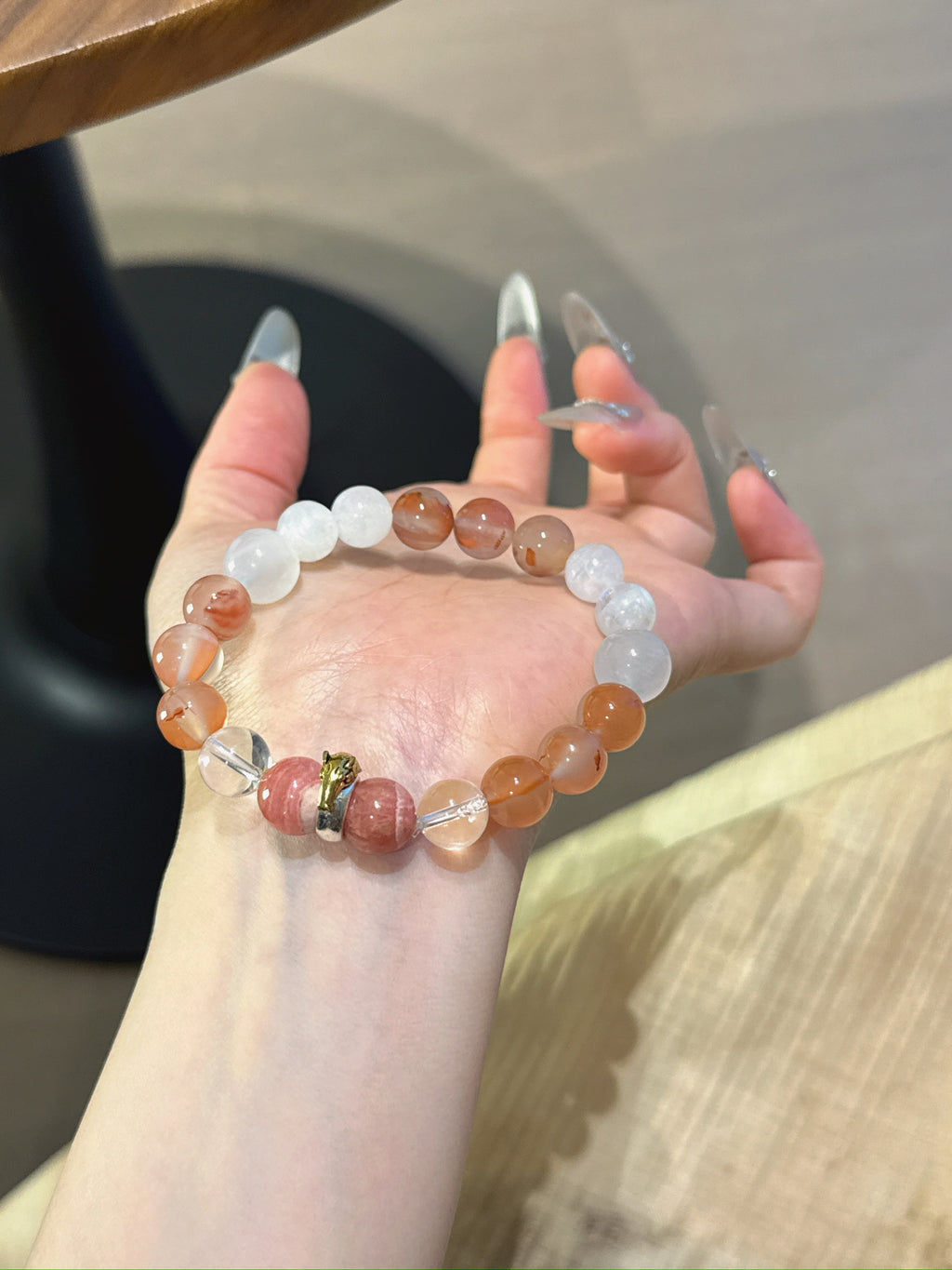 Horse (Chinese Zodiac) Natural Crystal Bracelet — Rhodochrosite, Clear Quartz, Red Agate, Moonstone | Zodiac Crystal Jewelry