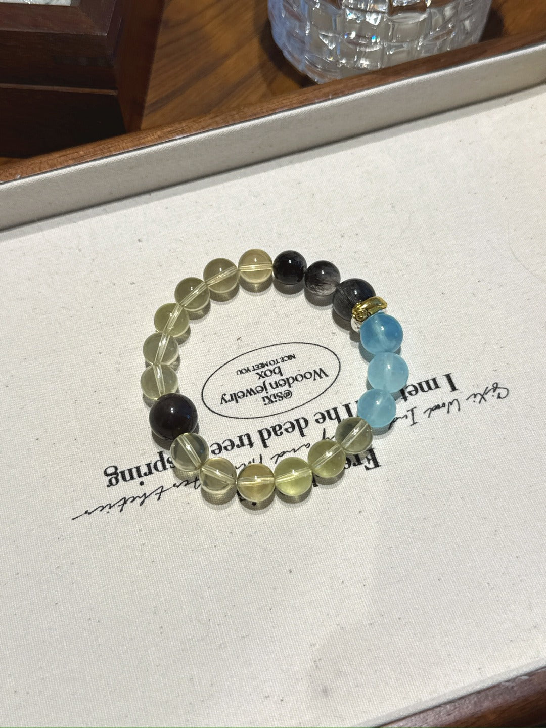 Pig (Chinese Zodiac) Natural Crystal Bracelet — Aquamarine, Citrine, Black Rutilated Quartz, Silver Sheen Obsidian | Zodiac Crystal Jewelry